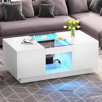 Meubles de salon modernes Docarelife Table centrale en verre carrée 2 tiroirs Table basse à lumière LED