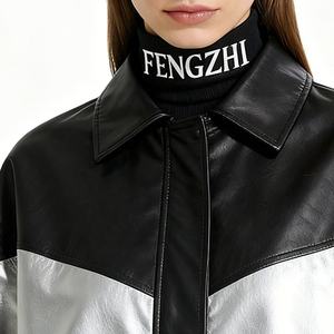 <span class=keywords><strong>Giacca</strong></span> <span class=keywords><strong>Camicia</strong></span> Trendy Bicolore in <span class=keywords><strong>Ecopelle</strong></span> con Colletto a Punta Chiusura con Bottoni Tasche Laterali Nero Argento Lunghezza Media per Donna - Product Image 4