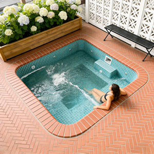 Piscina cuadrada de fibra de vidrio para patio trasero con azulejos de mosaico para SPA de lujo en el hogar, piscina infantil con estructura. - Product Image 4