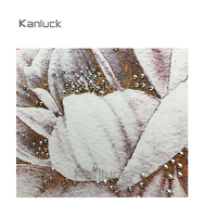 Peinture d'art en toile de fleur avec feuille d'or et décoration murale en diamant