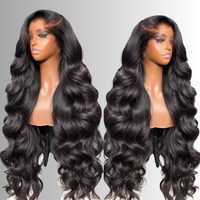Pelucas de Cabello Humano con Frente de Encaje de Ondas Corporales de 40 Pulgadas y 200 de Densidad, Pre-Arrancadas, con Frente de Encaje Transparente HD 13x4, Pelucas de Cabello Humano sin Pegamento