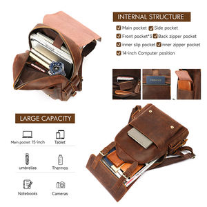 MARRANT Mochila de Viaje Impermeable de Cuero Crazy Horse, Mochila de Cuero para Portátil de 15 Pulgadas, Mochila de Cuero Genuino para Hombre - Product Image 4