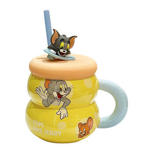 Taza de Cerámica Tom y Jerry con Tapa, Diseño de Dibujos Animados Amarillo y Azul, para Oficina, Hogar, Regalo Personal, Taza Individual - Product Image 2