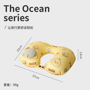 Almohada inflable para el cuello en forma de U con diseño de dibujos animados, almohada de viaje portátil con función de refrigeración para uso general, material de poliéster - Product Image 5