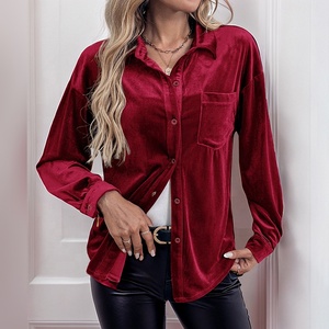 <span class=keywords><strong>Blusas</strong></span> de <span class=keywords><strong>mujer</strong></span> Camisas Cárdigan de solapa Otoño Invierno Manga larga Frente abierto Casual Blazer Blusa de terciopelo rojo alternativo <span class=keywords><strong>para</strong></span> <span class=keywords><strong>mujer</strong></span> - Product Image 2