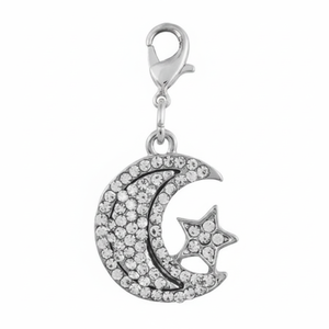 Ciondolo a forma di luna e stella in argento con accenti di cristallo per la creazione di gioielli - Product Image 2