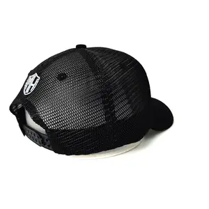 Disesuaikan Fashion klasik kualitas tinggi 5 Panel Pria 3D bordir Logo Patch Mesh Snap Back Gorras katun Twill topi Trucker topi