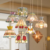 Lampe à souder vintage en laiton soudée à la main, style américain, lustre en verre coloré en forme de ligne de pêche, LED trois couleurs, lumière chaude, pour chevet