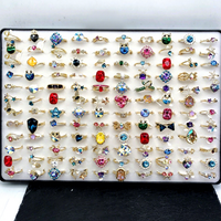 Bijoux XUPING, bagues en cristal mélangé plaquées or 14 carats, vente en gros, taille aléatoire 6-10, bague en zircone cubique colorée, lot en vrac