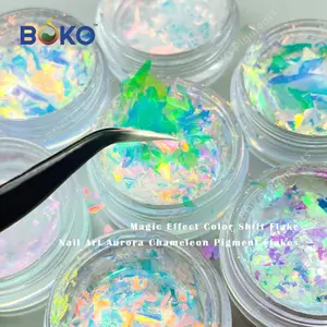 Vente en gros de 8 couleurs beauté ongles Aurora Flake Nail Powder Aurora Opal Chameleon Flakes Chunky Flake Nail Powder Pigment Aurora