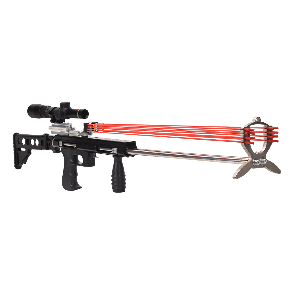 Hot Selling Professional Aluminium Steel Shooting Catapult Folding Shooting Slingshot Long Rod for Hunting & Fishing Toys