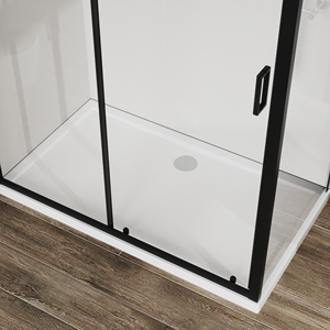 Cabina de ducha negra de diseño moderno, lavabo de ducha de cristal, puerta corredera de ducha - Product Image 3