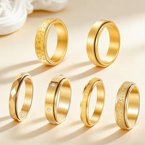 J Matte Finish Anxiety <b>Spinner</b> <b>Rings</b> Titanium Steel Inlaid Zircon Rotating Anxiety <b>Ring</b> - Product Image 2