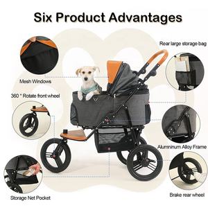 3-में-1 बिल्ली कुत्ते घुमक्कड़ के साथ Foldable पालतू घुमक्कड़ वियोज्य वाहक - Product Image 3