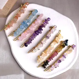 Hot Sale Natural Crystal Gravel Crown Chips Hair Clips Gold Silver Hair Accessories Wide Bling Cute Colorful Hair Clips Women