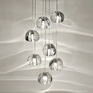 Modern crystal ball chandelier LED G4 high ceiling villa stair pendant light