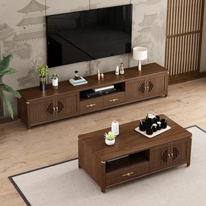 Soporte de TV de madera maciza de estilo chino de lujo moderno, combinación de gabinete de piso de mesa de centro pequeña para el hogar para sala de estar y dormitorio - Product Image 1