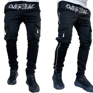 Wholesale Price Fashion Street Style Side <b>Cargo</b> Pockets Black Customize logo Skinny Men Track <b>Pants</b> - Product Image 1