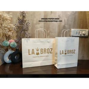 Bolsas de Papel Blancas LA BROZ con Asas Retorcidas, Estampado Dorado, Bolsa Plana Estándar de Lujo, Bolsa de Compras Ecológica para Negocios - Product Image 1