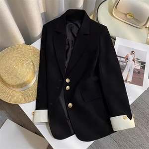 Blazer pour femme I-0689, nouveau, col en V, col à revers, boutons, poches, veste de costume, mode féminine, printemps automne, veste formelle - Product Image 5