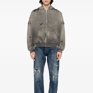Custom Heavyweight 400gsm French Terry Acid Vintage Distressed Cotton Streetwear Wash Zip up Hoodie Manufacturer - Product Image 1