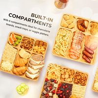 Vente en gros Planche à fromage gravée de voyage portable avec couvercle Planche à fromage 6 compartiments en bambou pour charcuterie avec couvercle