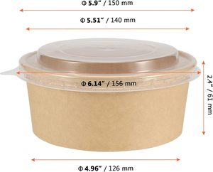 Bol en papier rond jetable blanc personnalisable avec couvercle, qualité alimentaire, pour emporter, idéal pour les collations, le sucre, les bonbons, les salades et autres aliments - Product Image 2