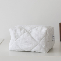Pochette cosmétique de haute qualité pour femmes, couleur unie, légère, sac de maquillage en lin matelassé pour les voyages
