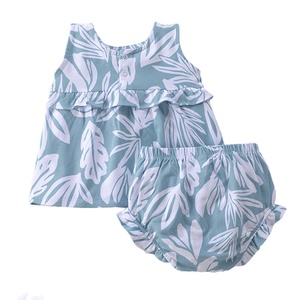 Küçük Kız Çocuk Giysileri Toptan Kıyafetler Elbise %100 Pamuklu Tişört Şort Pantolon 2 Parça Bebek Giyim Setleri - Product Image 2