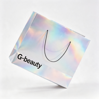 Sacs cadeaux de luxe en papier laser argenté avec poignées, sacs de shopping personnalisés avec logo imprimé pour mariage, fête, emballage de boutique