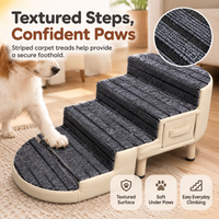 Escabeau pliable moderne 2-en-1 pour animaux de compagnie avec tiroir de rangement antidérapant, pieds en bois et marches tapisées pour chiens