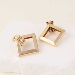 Boucles d'oreilles créoles rectangulaires torsadées géométriques bohèmes pour femmes, nouveauté en gros - Product Image 4