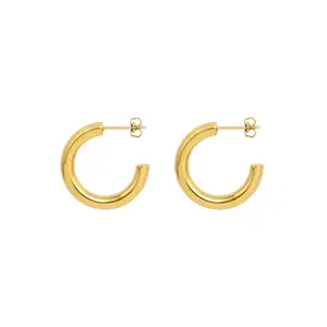 Pendientes de aro con forma de C para mujer y niña, joyería minimalista de Metal dorado, círculo grande geométrico redondo, regalos