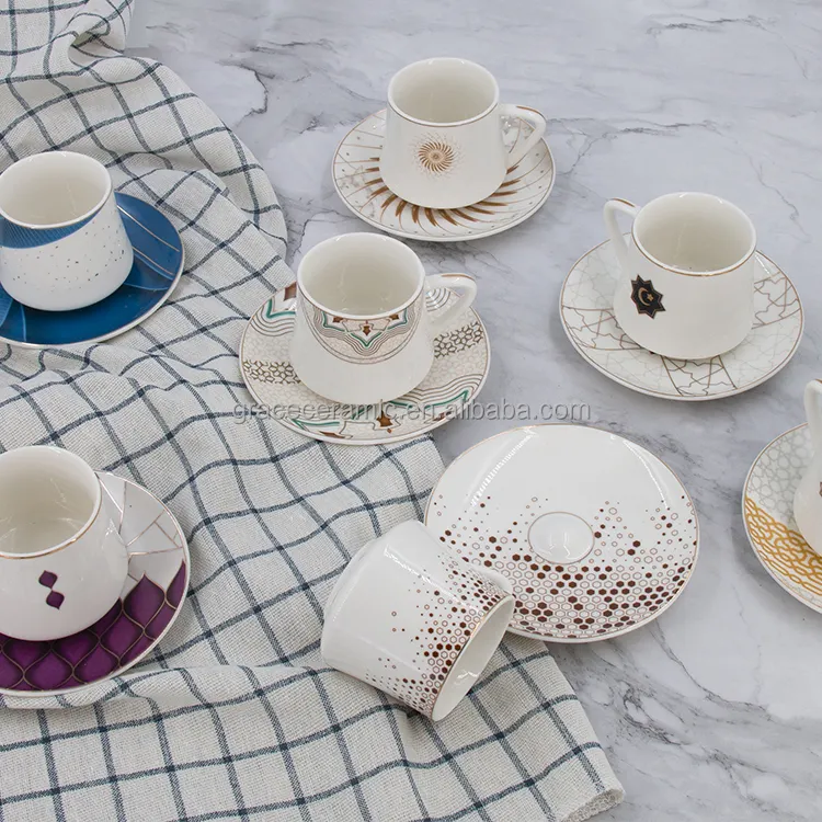 Modern 90 ml özel türk kahve fincanı kemik çini 6 adet Set çay fincanları seti seramik porselen çay bardağı ile fincan tabağı