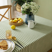 Nappe en coton et lin à motif géométrique, style moderne, mini-échiquier, à pompons, technique tissée, anti-taches, pour hôtels et maisons, vente en gros