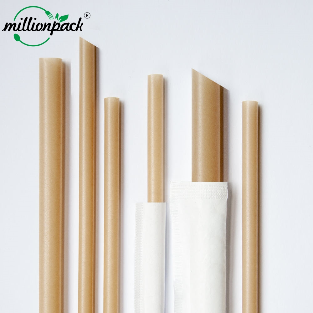 Biodegradable Individually Wrapped Paper Straw Disposable Compostable Custom Printed Logo Straw for Beverage Wholesale Supplier