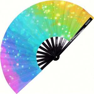 Éventail pliant en bambou de grande taille, personnalisable avec logo imprimé, en tissu durable, son claquement sonore, sculpté, portable, pour festivals et raves - Product Image 2