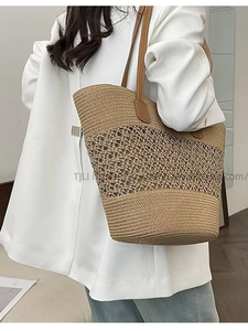 Summer Seaside Vacation Ladies Straw Zip <b>Waterproof</b> New Style Woven Large Capacity Shoulder Bag Fashion Tote Bag Tanjing - Product Image 5
