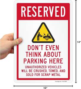 Señal de estacionamiento reservada divertida, ni siquiera pienses en estacionar aquí Señal divertida de <span class=keywords><strong>no</strong></span> estacionamiento, visibilidad día-noche, libre de óxido - Product Image 6