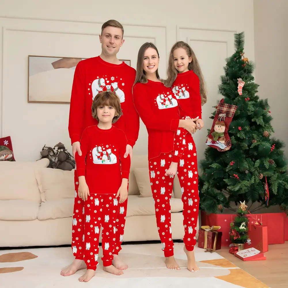 เมอร์รี่คริสมาสต์ชุดนอน2ชิ้น, ชุดนอนคริสต์มาสผ้าฝ้ายแขนยาวสำหรับครอบครัว
