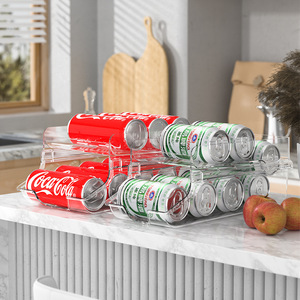 Refrigerator Beverage <b>Storage</b> <b>Box</b> Double Layer Food Grade Can Rack Kitchen Organizer For Drink <b>Storage</b> - Product Image 2