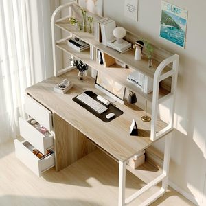 โต๊ะคอมพิวเตอร์วอลนัทปรับได้พร้อมลิ้นชักสีขาวแบบเปิดประทุนสำหรับห้องเรียนในห้องนอนชั้นวางด้านล่างขนาดเล็กโต๊ะเขียนหนังสือ - Product Image 4