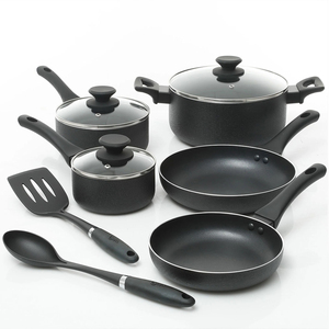 Ensemble de 10 ustensiles de cuisine antiadhésifs avec couvercles en verre et accessoires pour cuisinières à gaz et à induction - Product Image 1