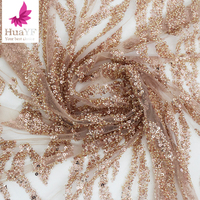 Dentelle perlée de haute qualité couleur or rose HY1856-3 avec paillettes pour robe de mariée