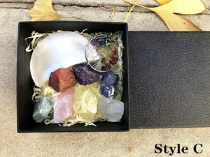 Kit di pietre curative di cristallo naturale per la meditazione, Set di scatola di legno, 7 pietre di chakra, commercio all'ingrosso