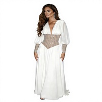 Robe longue décontractée en polyester, style européen et américain, pour le commerce extérieur, avec col en V, manches longues, strass et résille transparente, collection 2026