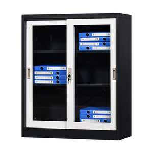 Armoire en acier avec porte coulissante en verre, armoire basse en acier, armoire à dossiers à 2 portes coulissantes - Product Image 6