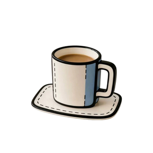 Mug en céramique créatif Ins, motif bande dessinée bidimensionnelle, bleu et blanc, capacité 400 ml, réutilisable, tasse à café petit-déjeuner avec soucoupe en option - Product Image 6