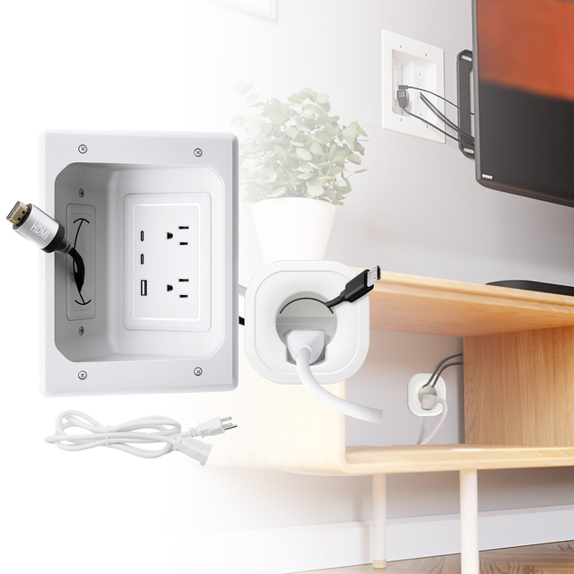 In-Wall Cable Management Kit Includes Power Low Voltage Cable Management Hide TV Wires Mounting with or Without Hole Saw Drill