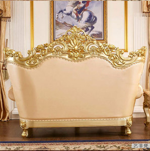 Wohnzimmer-Sofa Massivholz Geschnitztes Sofa-Set Retro Königliches Europäisches Leder-Wohnzimmer Villa-Sofa Kombinations-Couch-Set - Product Image 3